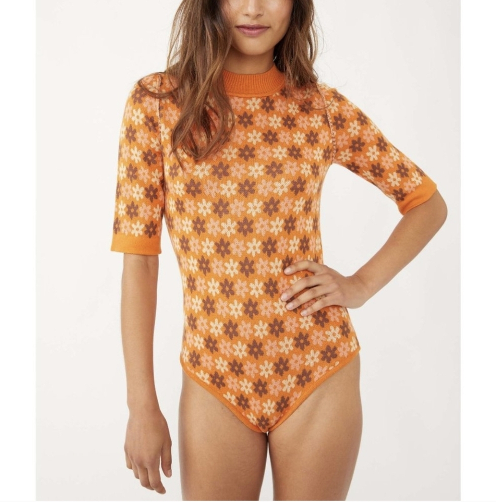 Free People Intimately Hippie Boho Floral Winter Warmer Bodysuit Size XSMALL - Picture 3 of 9